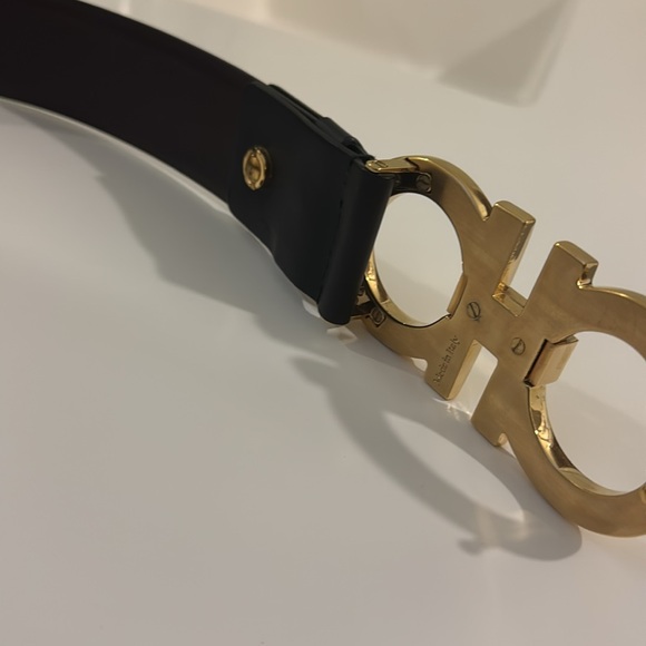 Ferragamo Belt Large Gold Buckle REVERSIBLE calfskin brown/black - Picture 2 of 2
